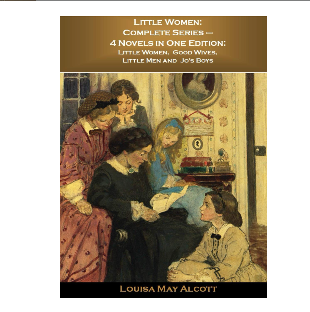 Cover of Little Women, showing four young women grouped around their mother reading a letter